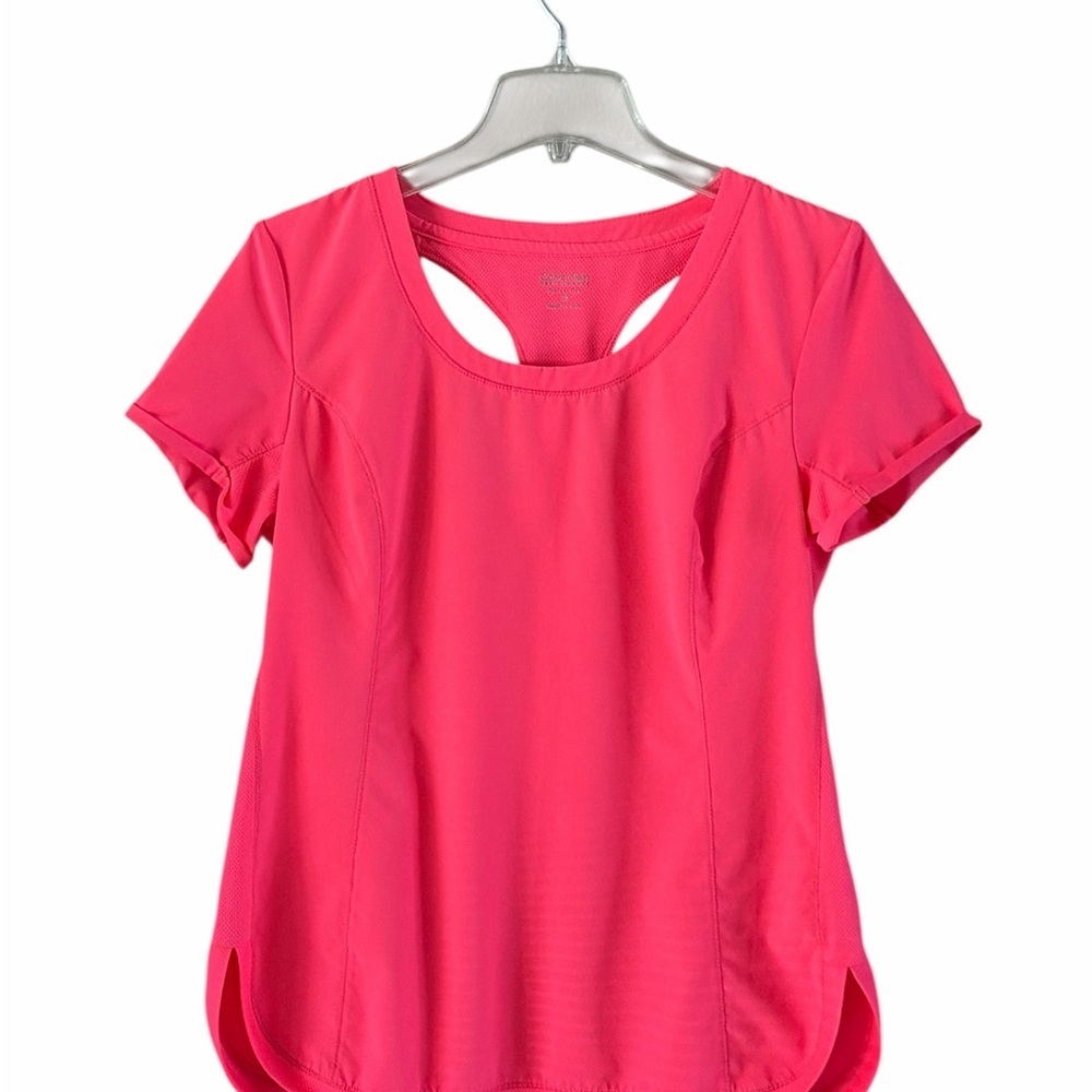Calvin Klein Performance Vibrant Pink Short Sleeve Tee Racer Back Type Opening